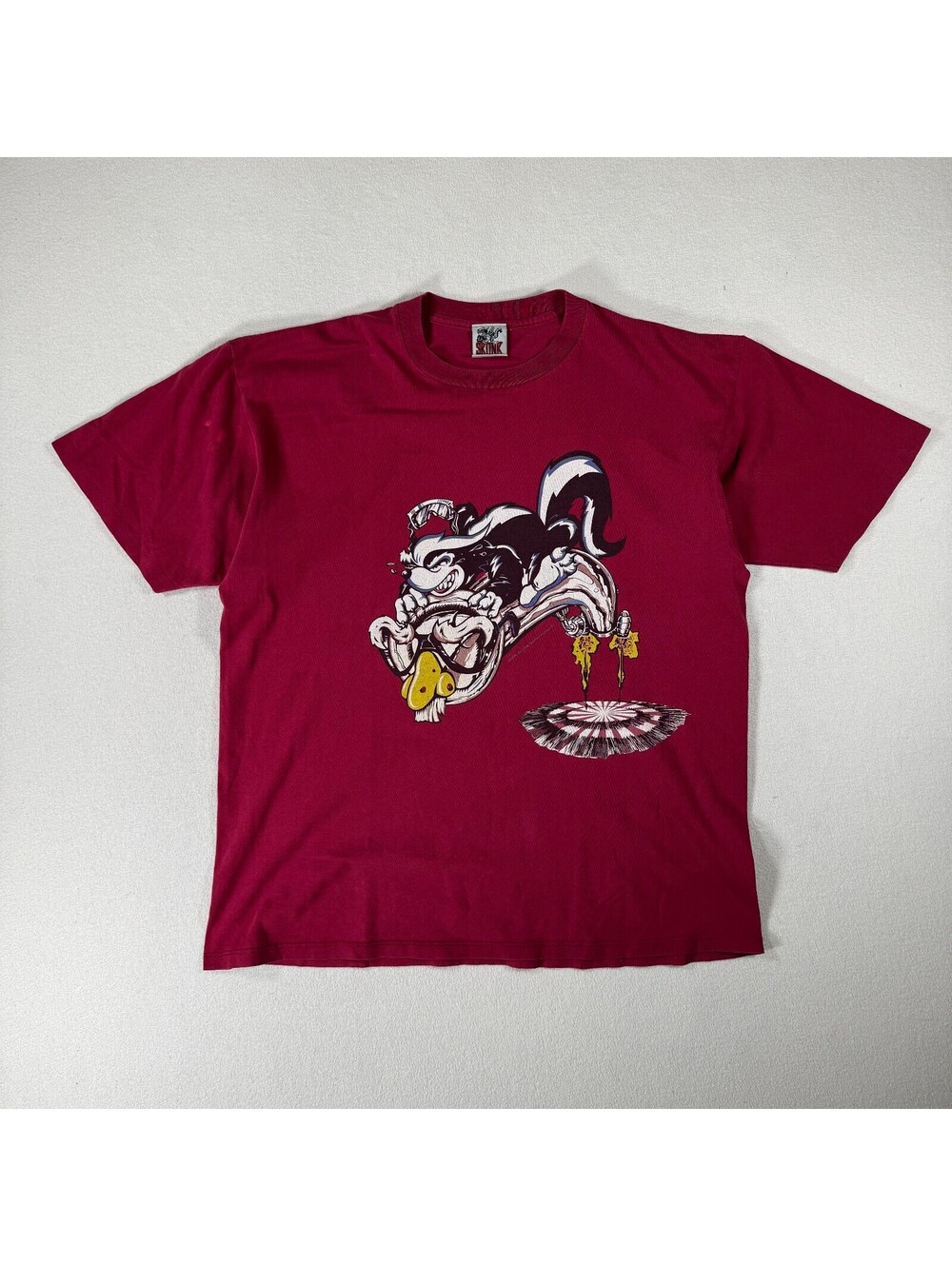 Vintage 90s Skunk Streetwear Graphic Red T-Shirt XL Skateboarding